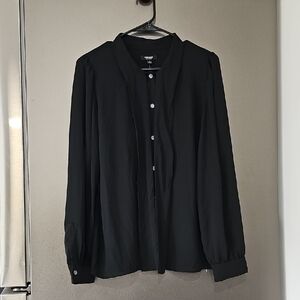 Premise Studio Women’s Black Sheer Long Sleeve, Button-Down Blouse Size L